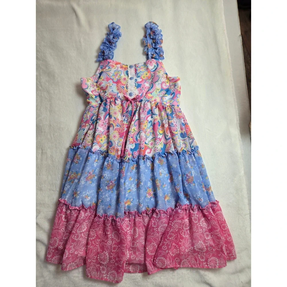Jona Michelle Girls Tiered Floral Paisley Dress Pink‎ Blue Size 10 Cottagecore